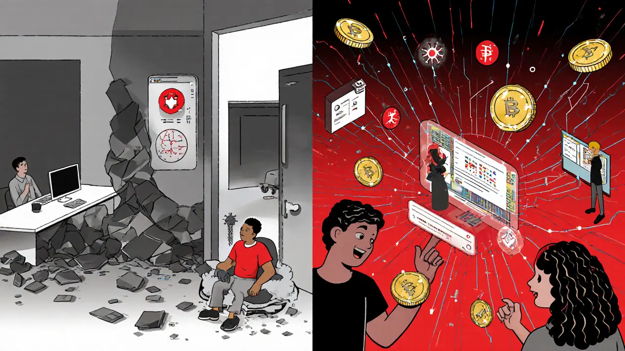 Split scene: outdated antivirus crumbling vs. global researchers submitting detection tools with NCT rewards.