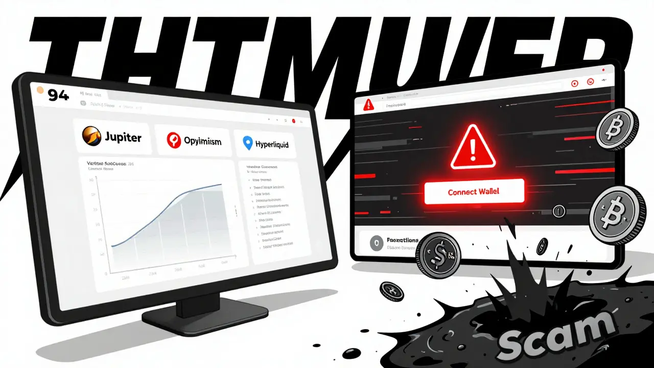 Split scene: legitimate crypto airdrops on one side, a glitching scam site on the other.