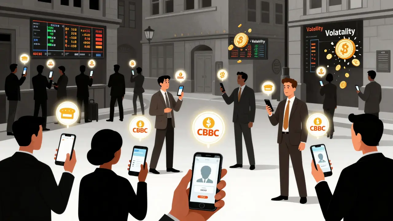 City scene with citizens using CBDC apps for daily payments, crypto traders in shadows