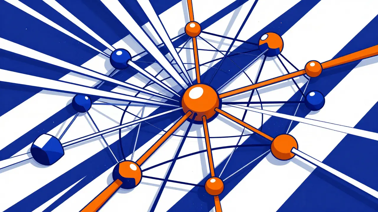 Abstract geometric network mesh representing decentralized Layer 2 scalability.