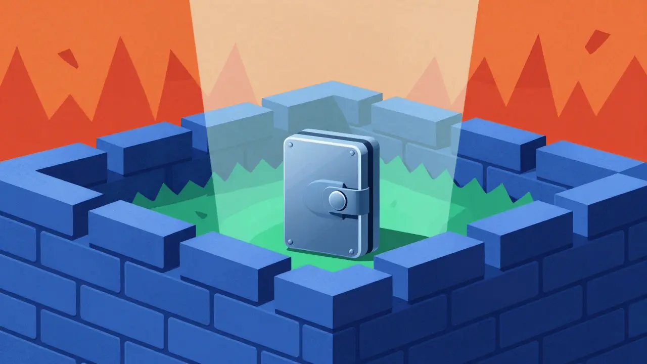 Blue brick wall shielding hardware wallet from threats