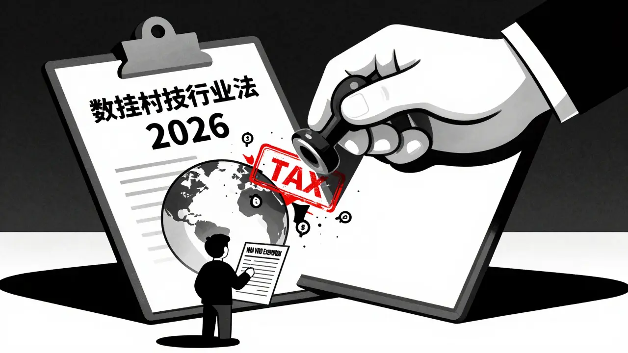 Government stamping 'TAX' on a crypto globe, with one trader holding a tax form, in Constructivist style.