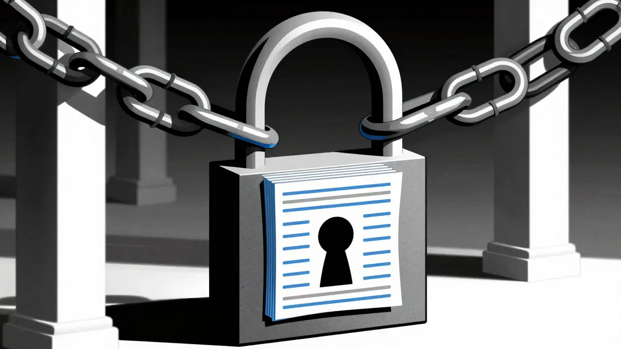 Interlocking chain lock securing stacks of paper records