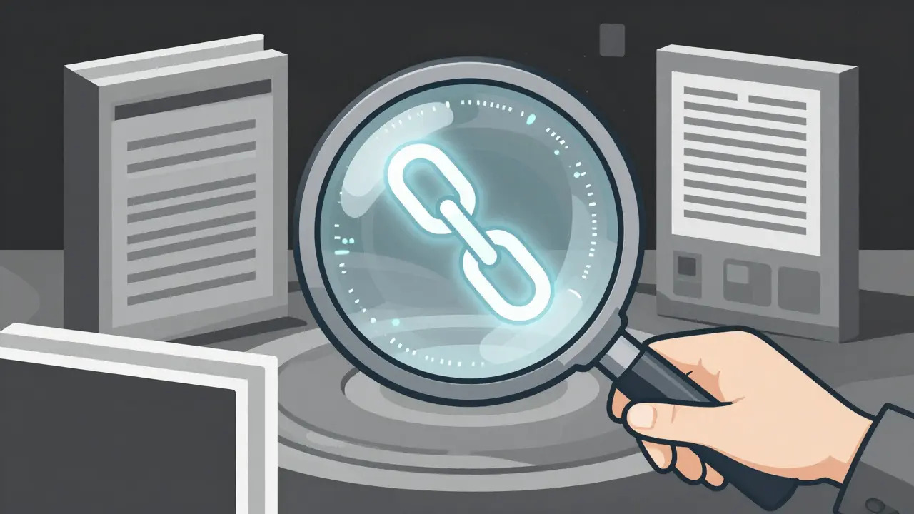 Magnifying glass over digital chain link