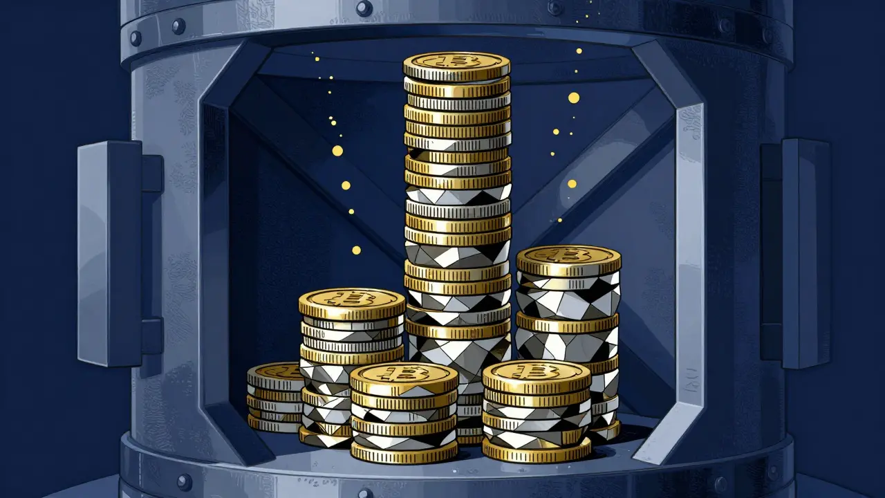 Secure vault holding stacks of polygonal coins