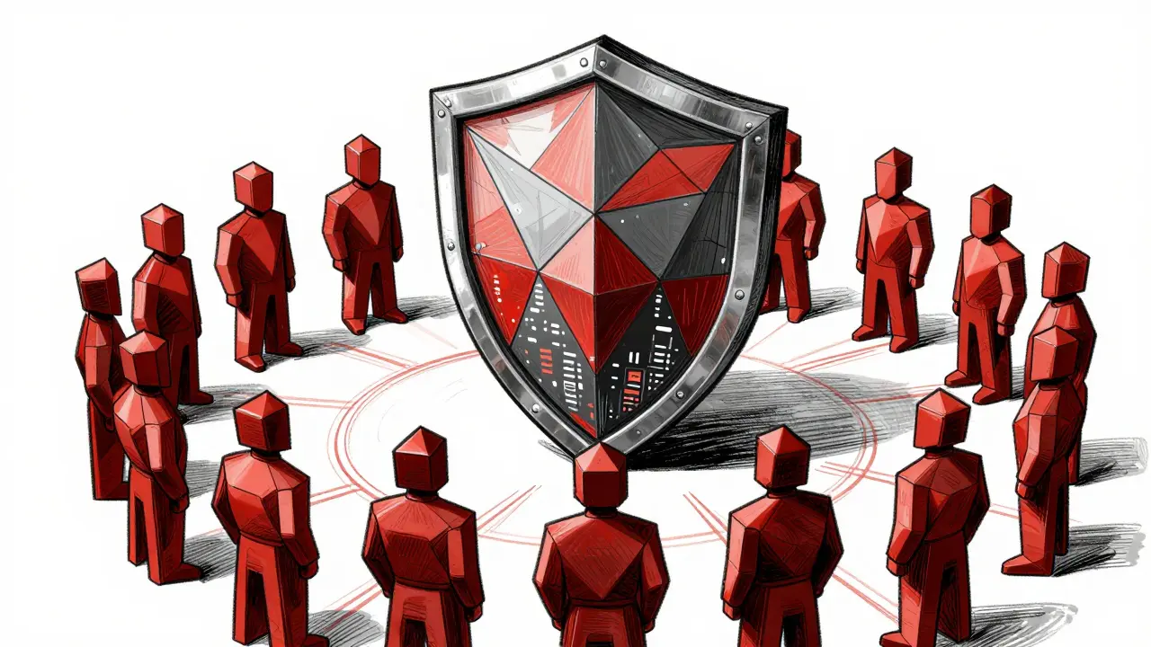 Shield protecting digital node tower with guards