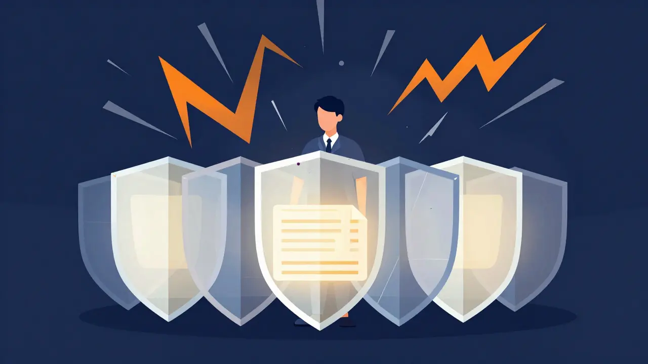 A trader protected by geometric shields from volatile market zig-zags