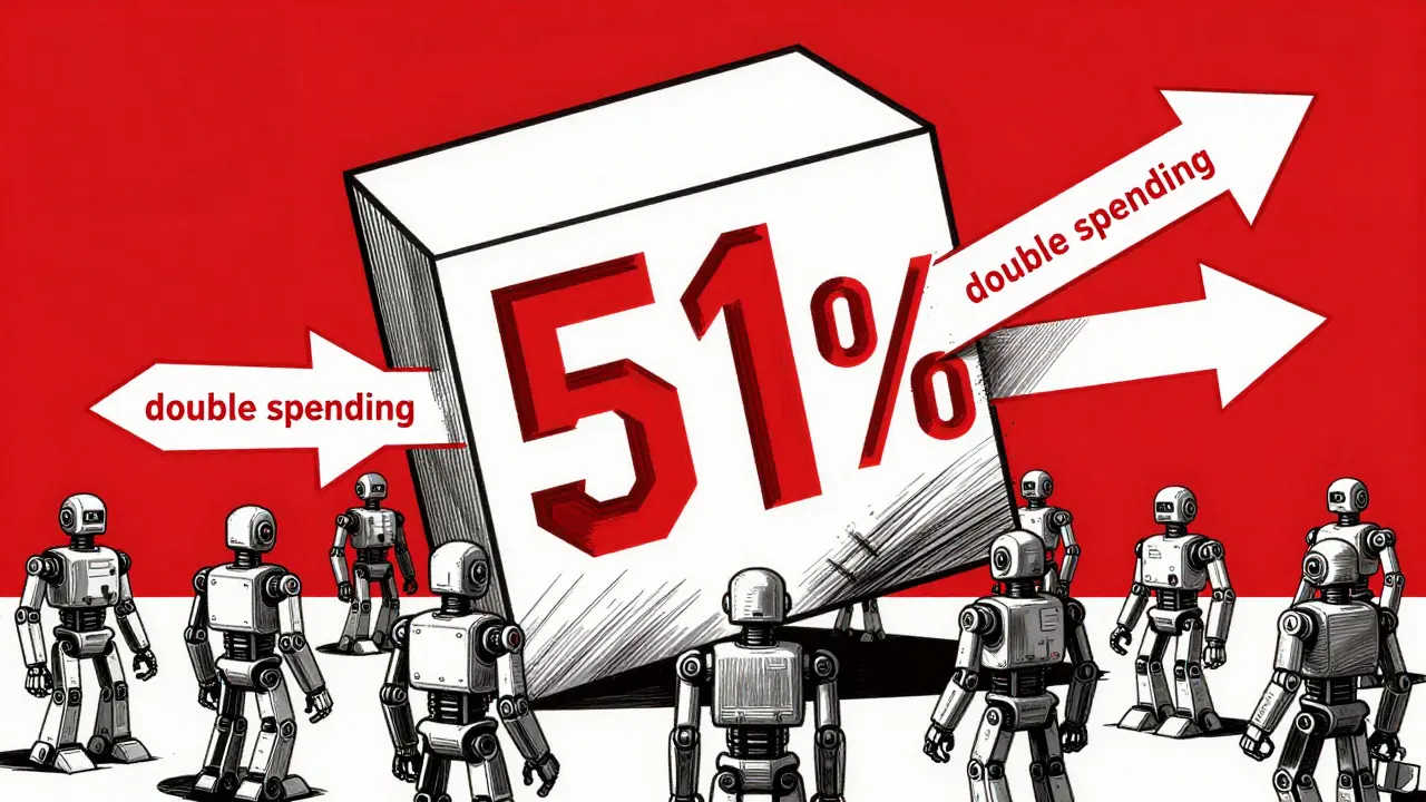 Abstract geometric illustration of a blockchain being manipulated by robotic nodes.