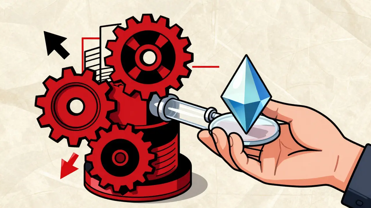 Geometric illustration of a smart contract transferring a unique digital asset between two users.