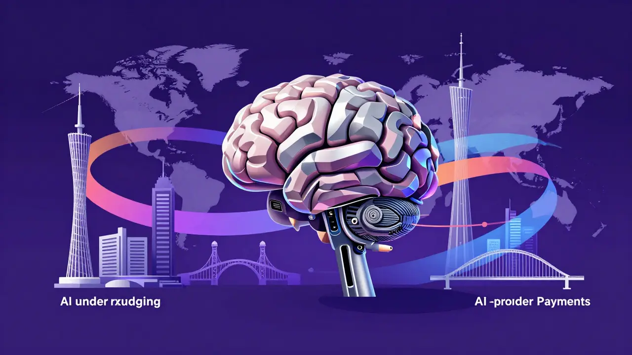 Abstract AI brain processing global financial data streams