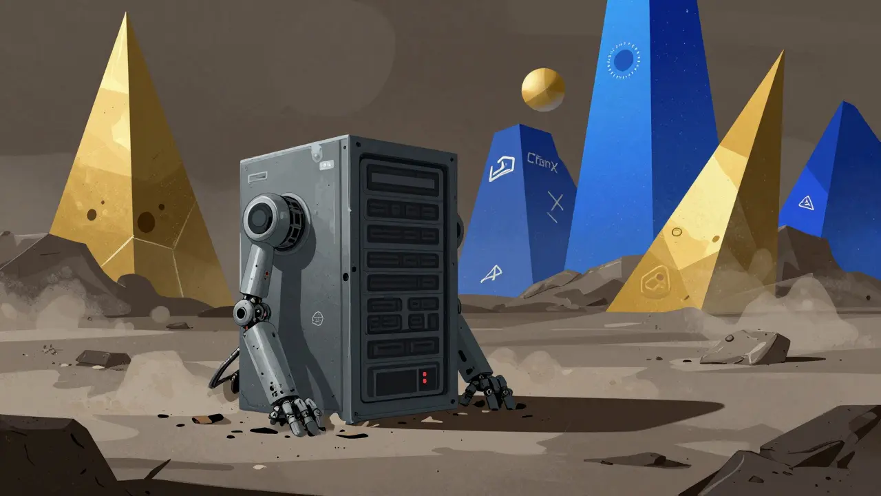 Artistic depiction of abandoned crypto platform vs thriving competitors