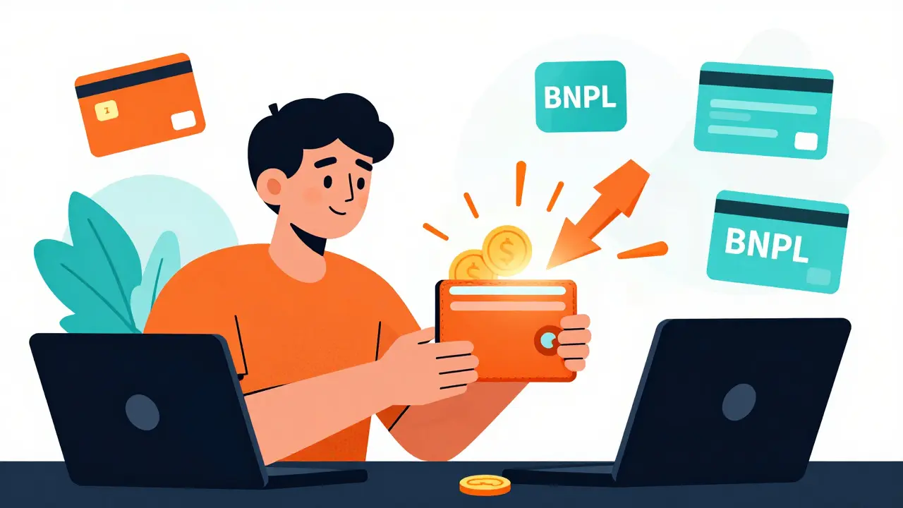 Cartoon freelancer receiving instant digital payment in wallet