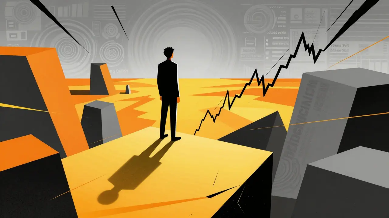 Fractured geometric landscape illustrating market volatility and risk