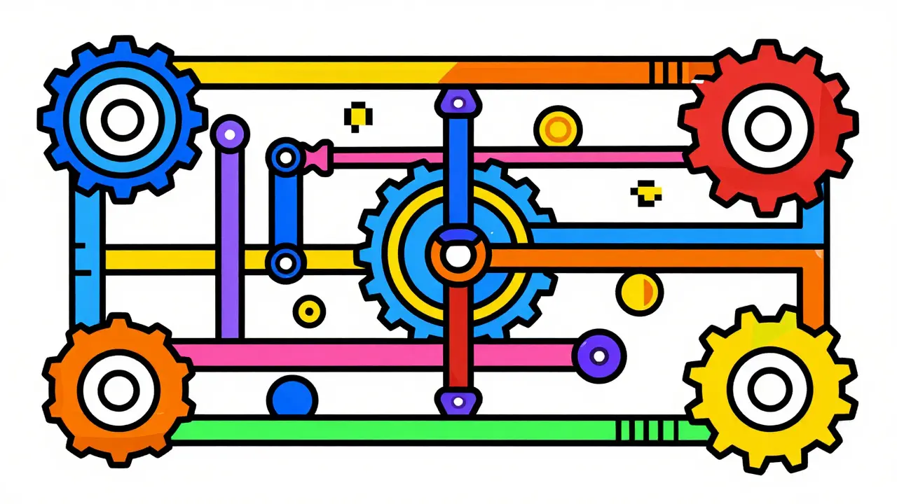 Geometric gears representing blockchain technology