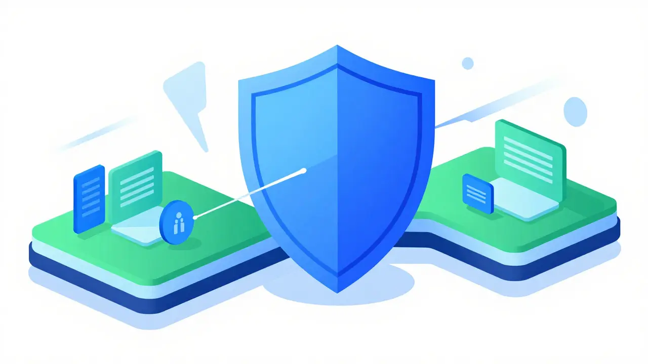 Graphic of a secure, shielded connection between blockchain platforms.