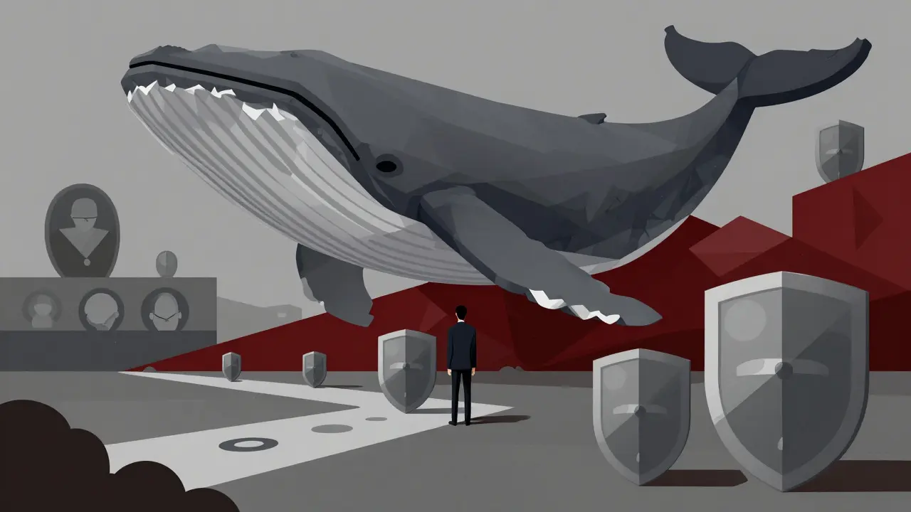 Abstract art depicting governance challenges like whale dominance and voter apathy