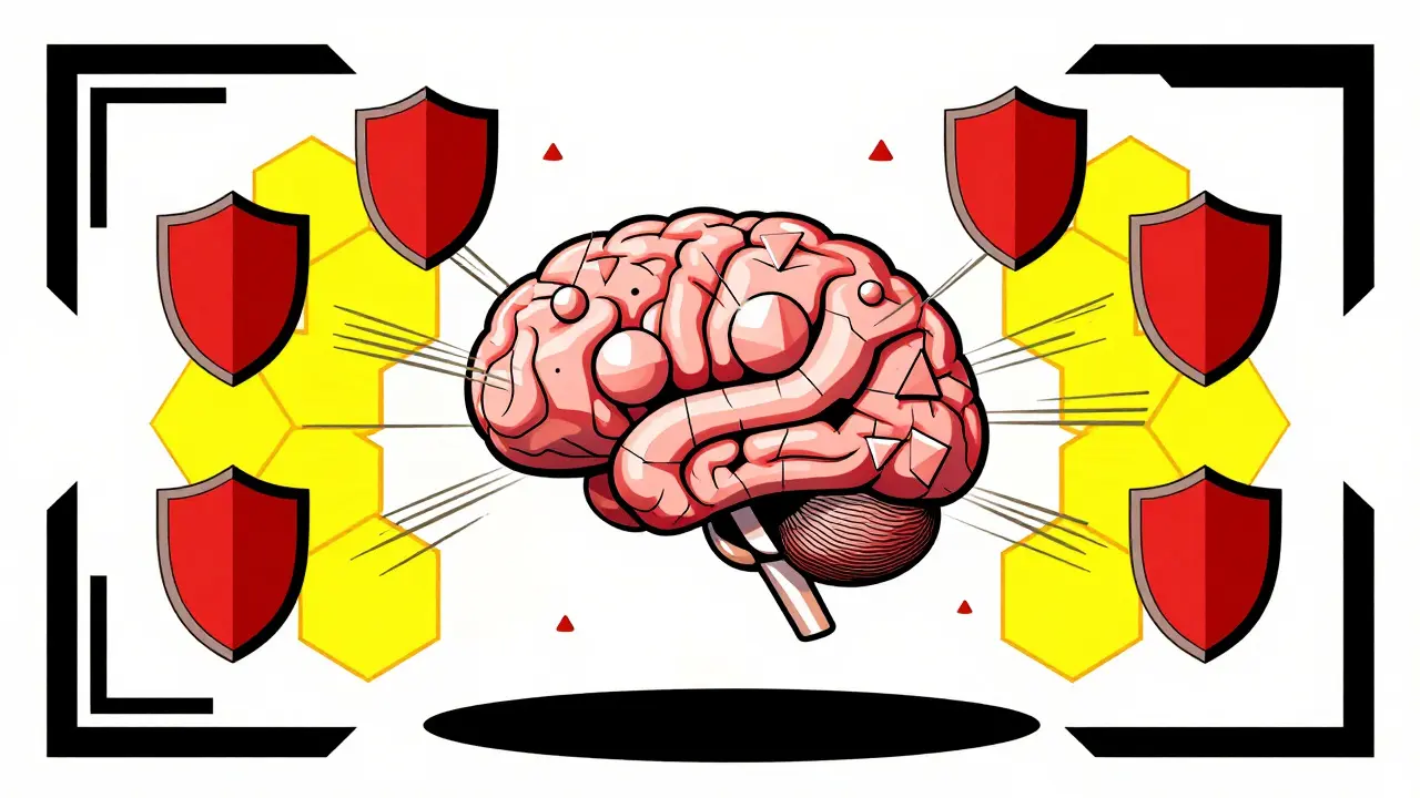 Abstract constructivist art of AI brain protected by geometric privacy shields