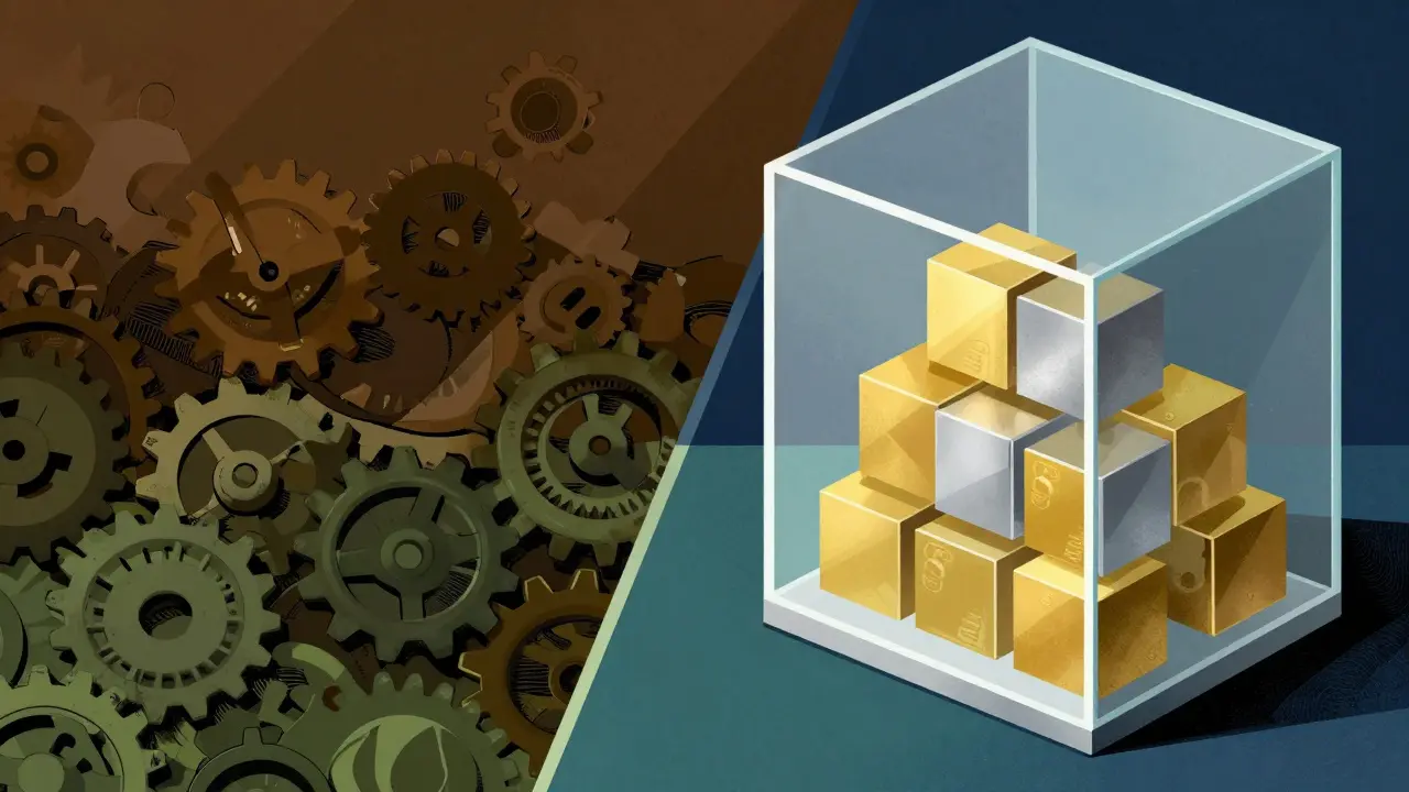 Abstract illustration comparing compliant vs non-compliant stablecoin reserves