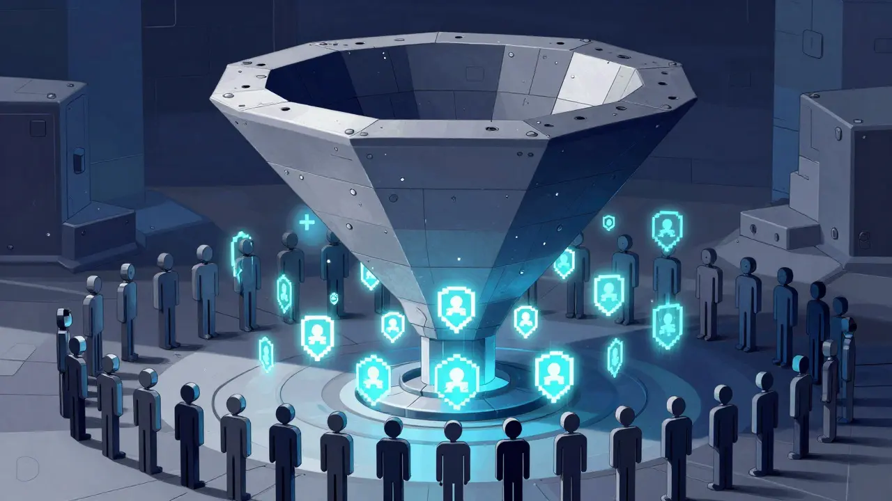 Abstract illustration of NFT rewards distributing from a central geometric source