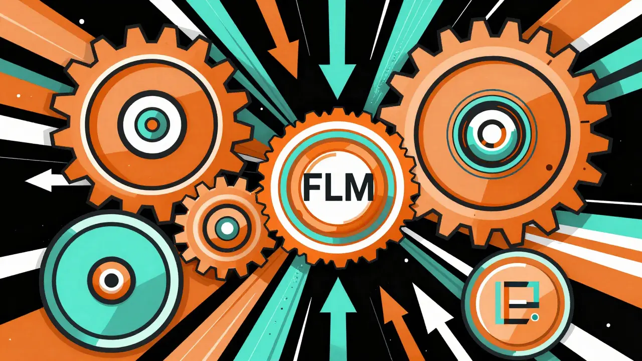 Constructivist gears and arrows representing token economics