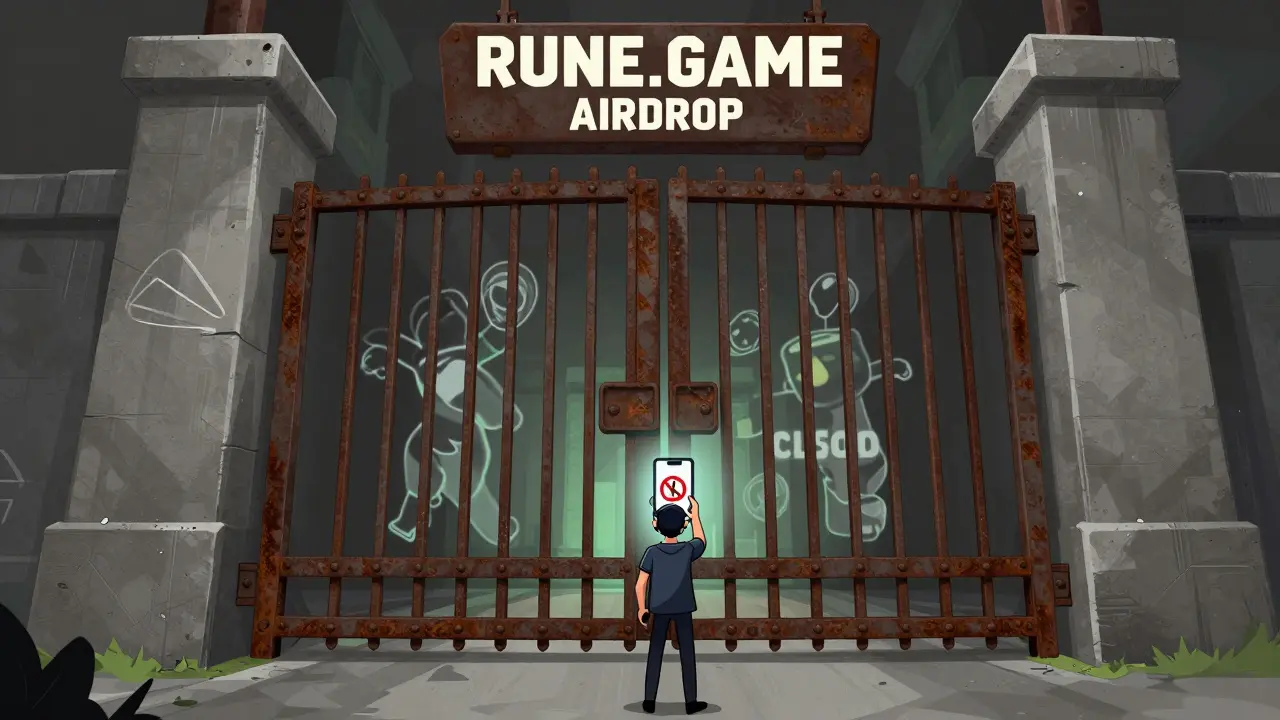 Constructivist style image of a closed gate symbolizing the ended airdrop