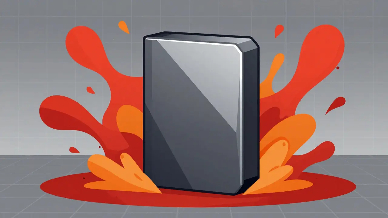 Constructivist style image of a hardware wallet monolith resisting chaotic market forces.