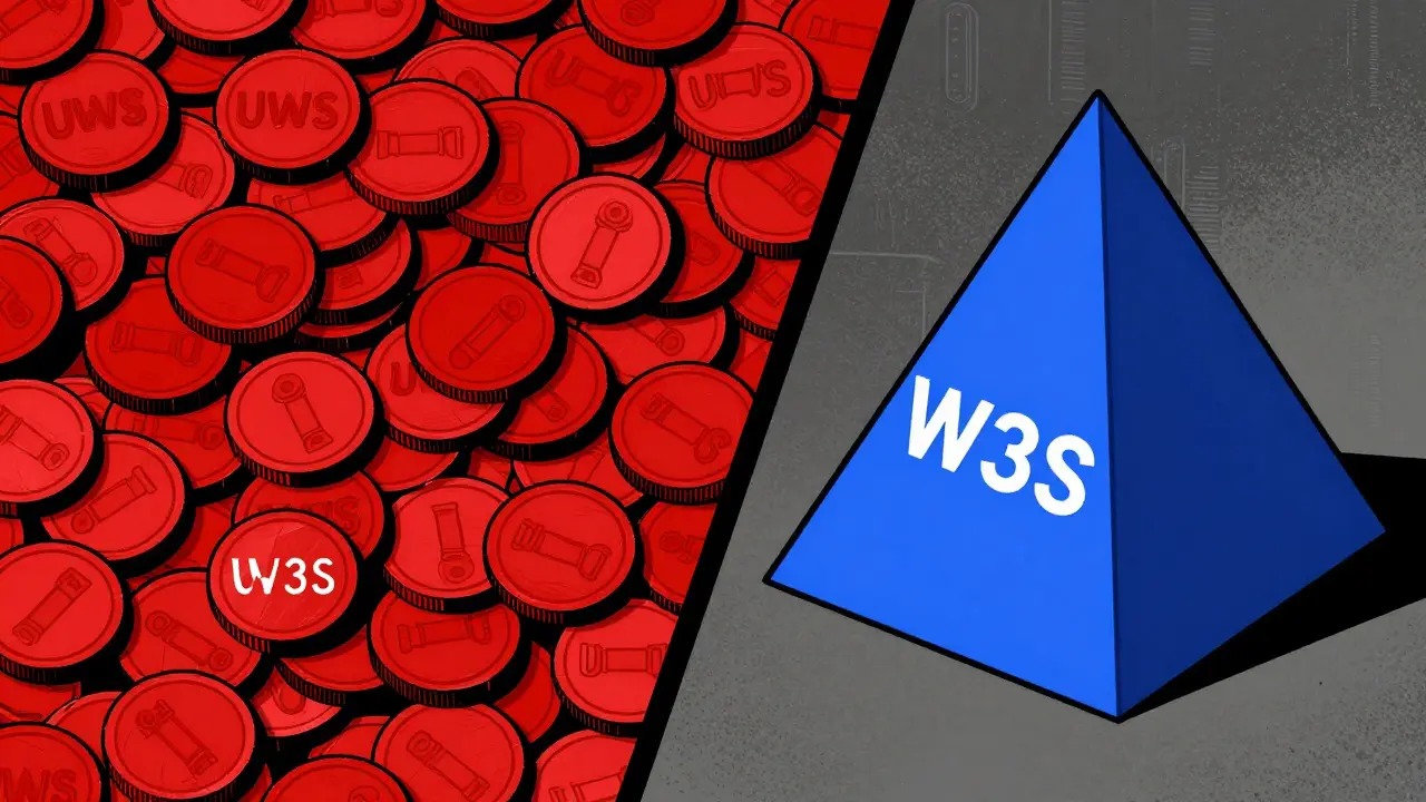 Geometric illustration contrasting mass utility tokens vs rare governance token