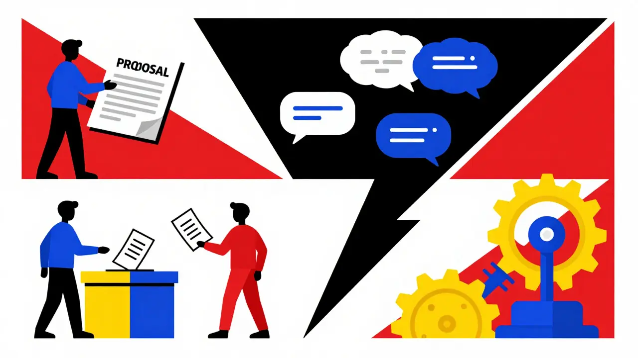 Geometric illustration showing the four steps of DAO decision making process