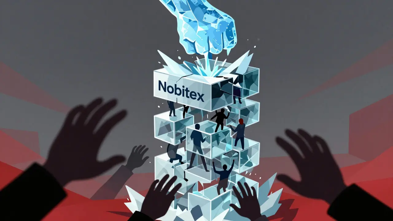 Stylized art showing a local exchange tower crumbling under hack and freeze threats