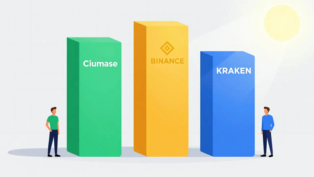 Three colorful, sturdy pillars rising from a stable base, representing safe crypto exchanges.