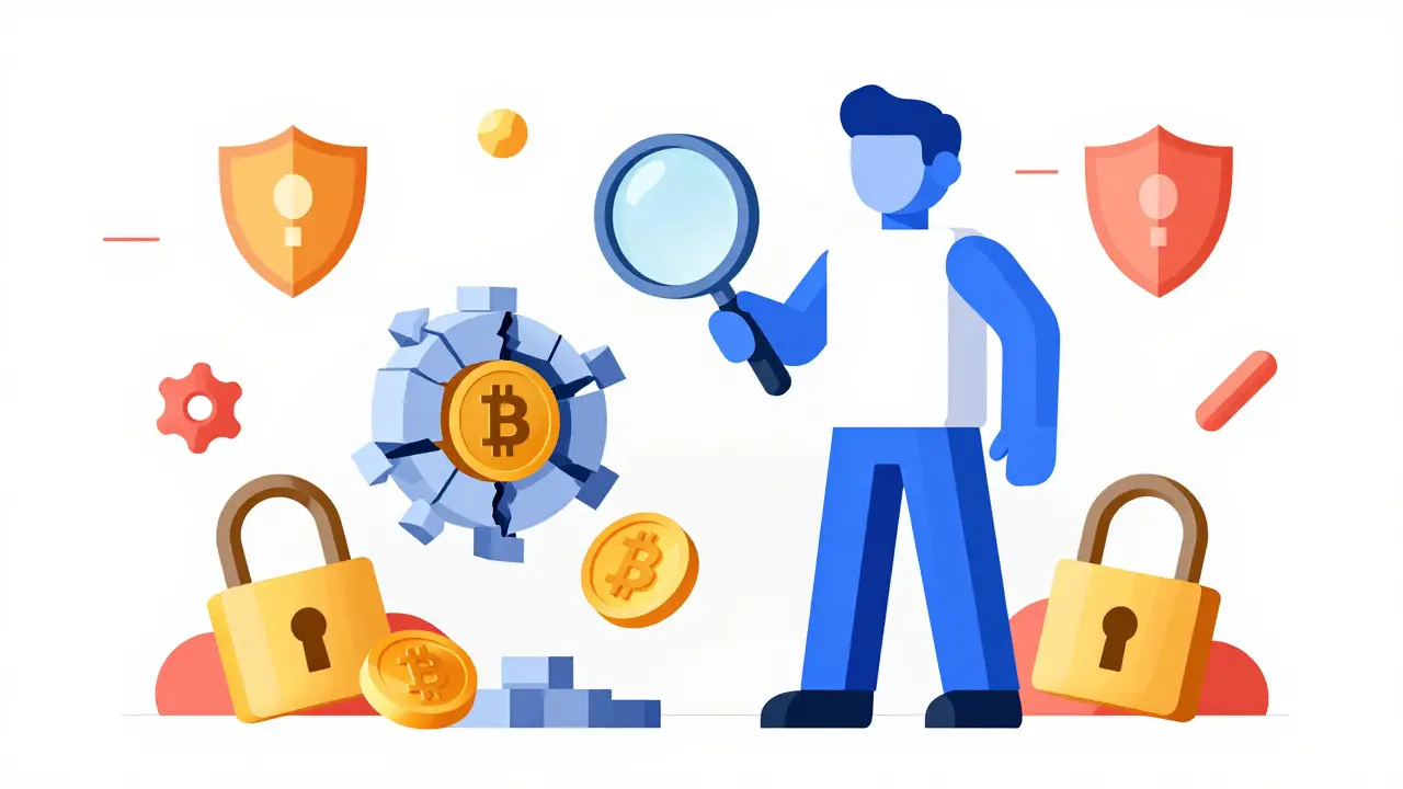 Vigilant figure inspecting token for safety flaws