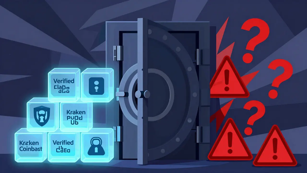 Abstract constructivist art contrasting transparent secure data with an opaque, risky vault.