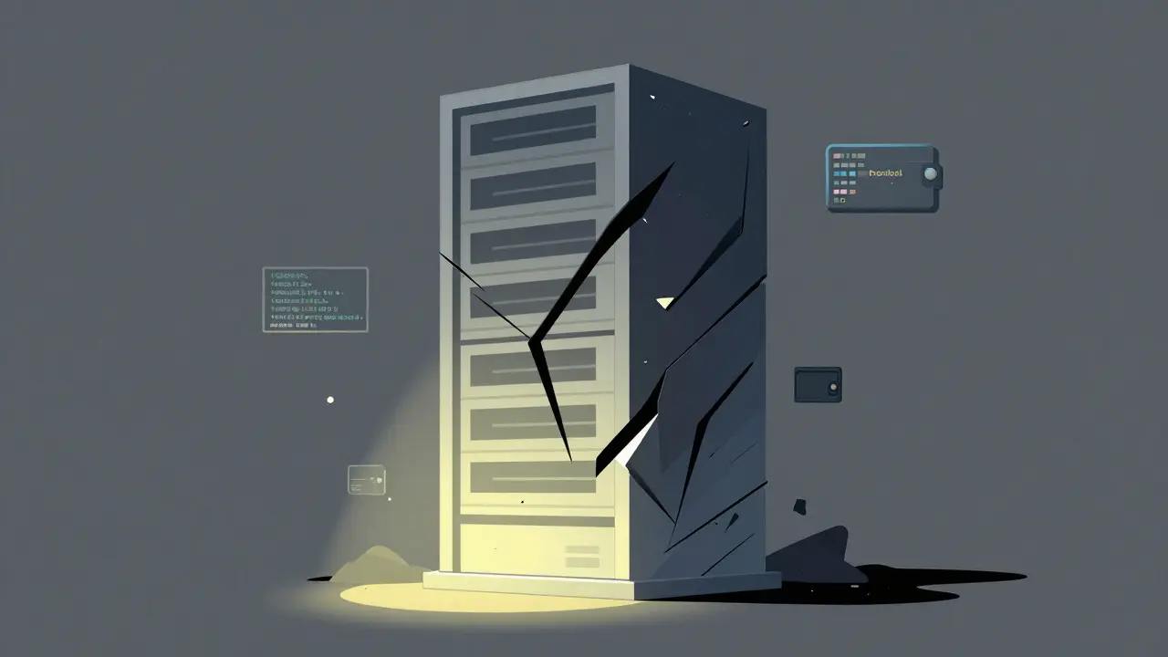 Abstract constructivist art showing a broken, abandoned digital platform