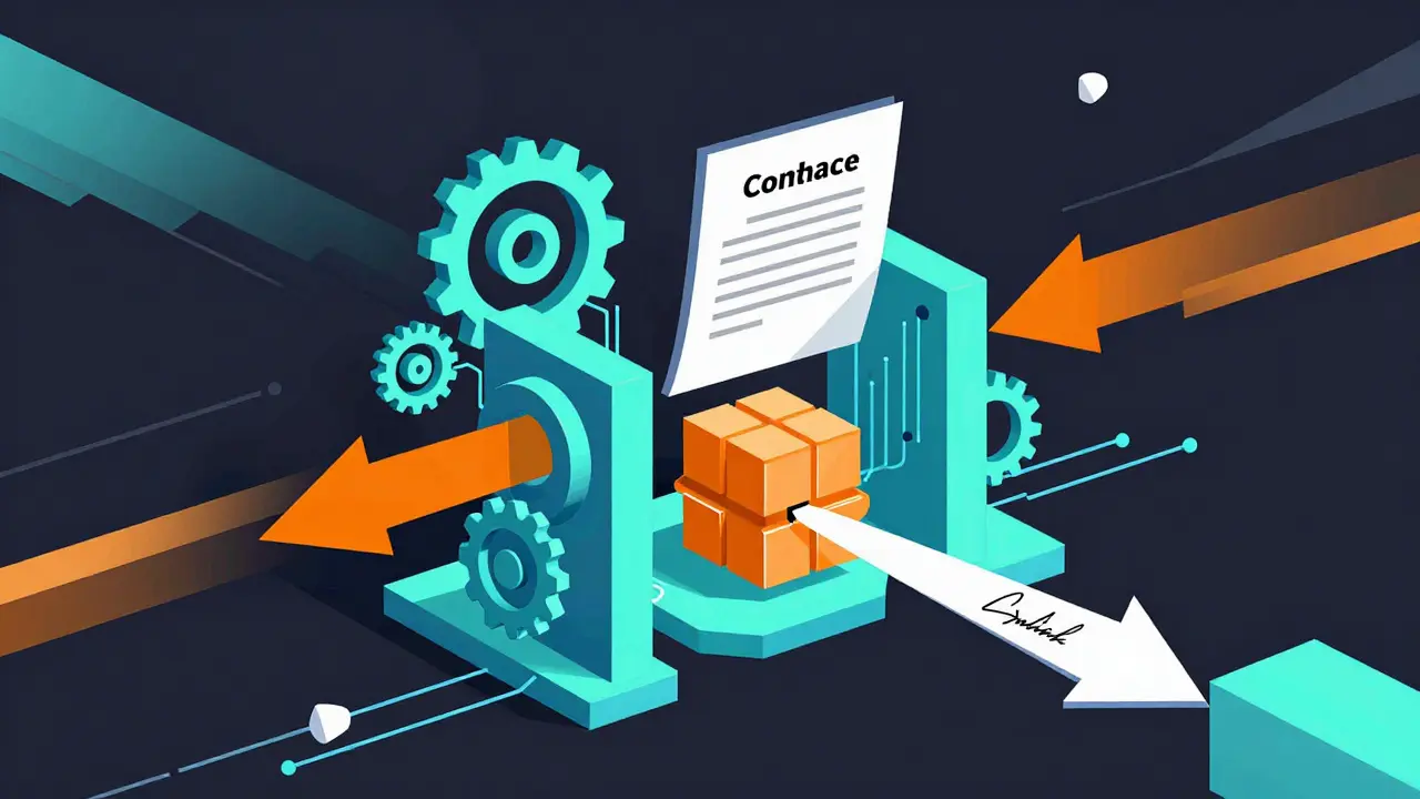 Abstract mechanical contract enforcing digital transaction rules