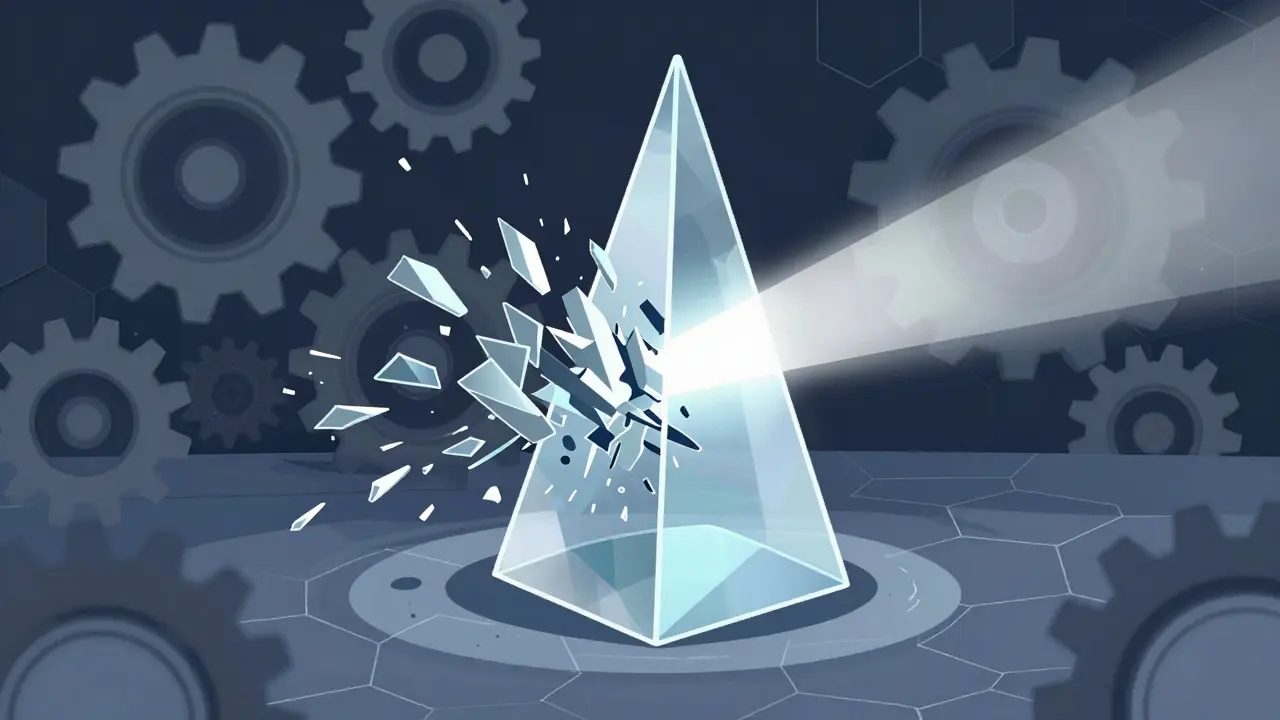 Abstract prism filtering data into a single beam of verified proof