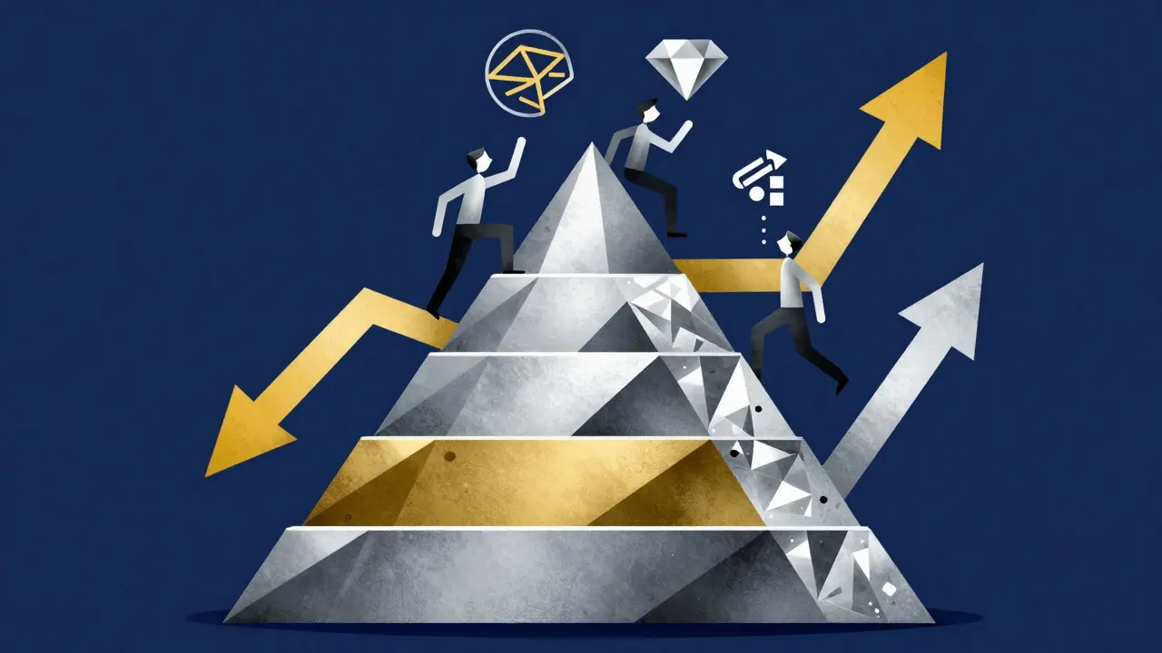 Constructivist pyramid showing loyalty tiers and fee savings