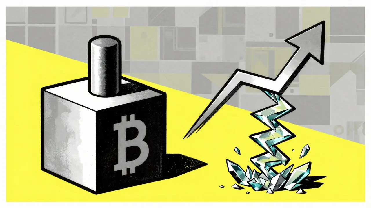 Contrast between solid blocks and jagged arrows symbolizing market risk