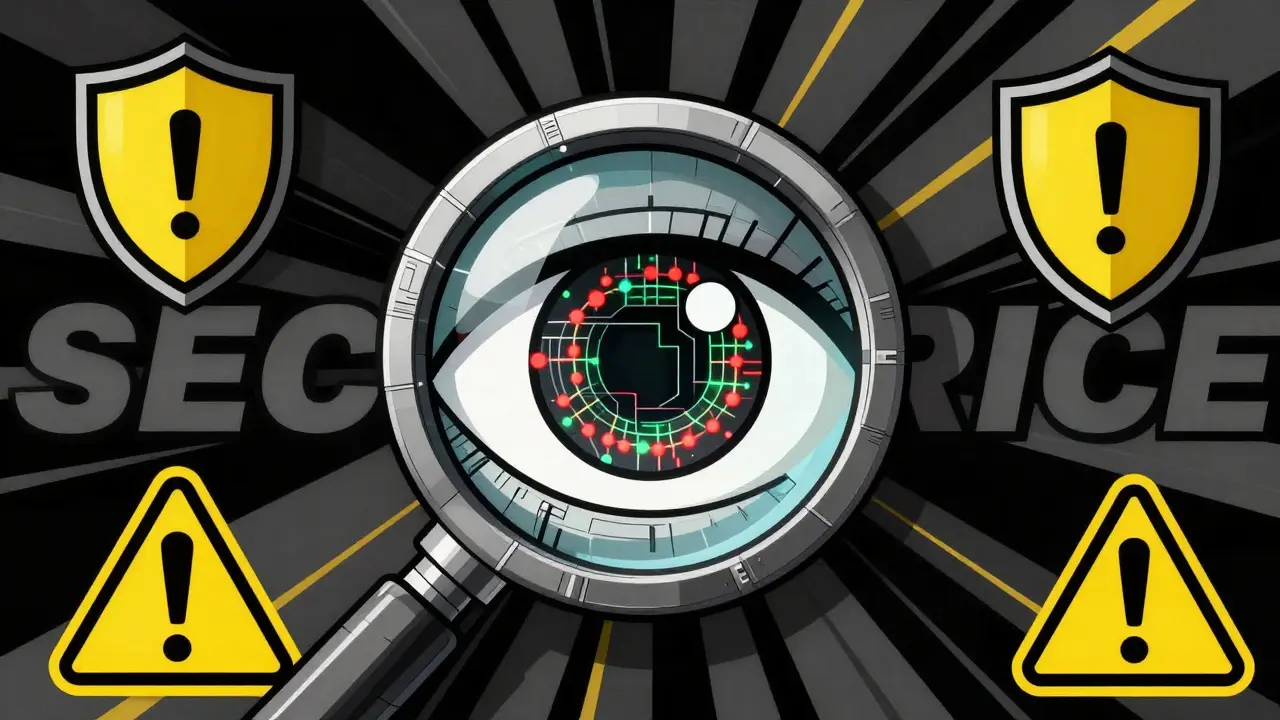 Geometric illustration of a magnifying glass inspecting a smart contract