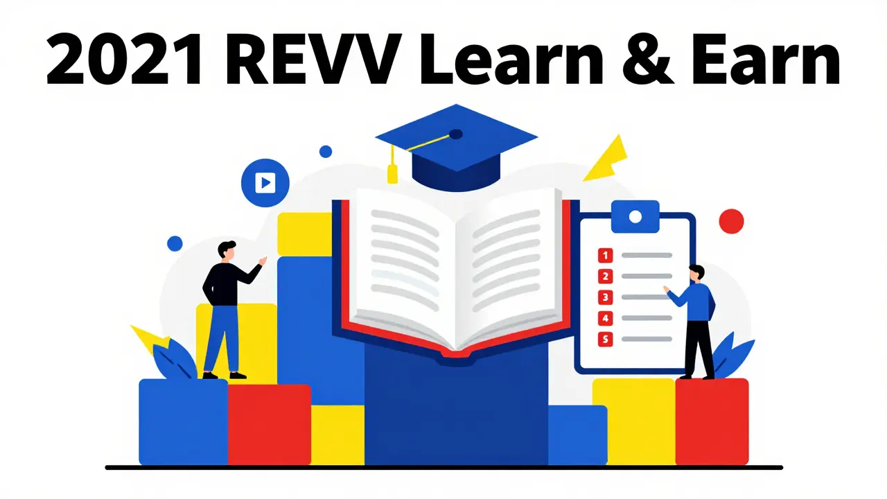Geometric illustration of the 2021 REVV educational learn and earn campaign