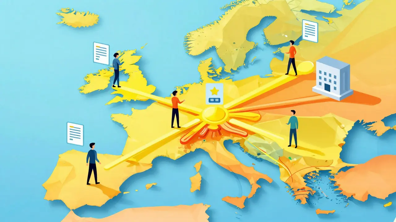 Geometric map showing seamless cross-border digital identity verification