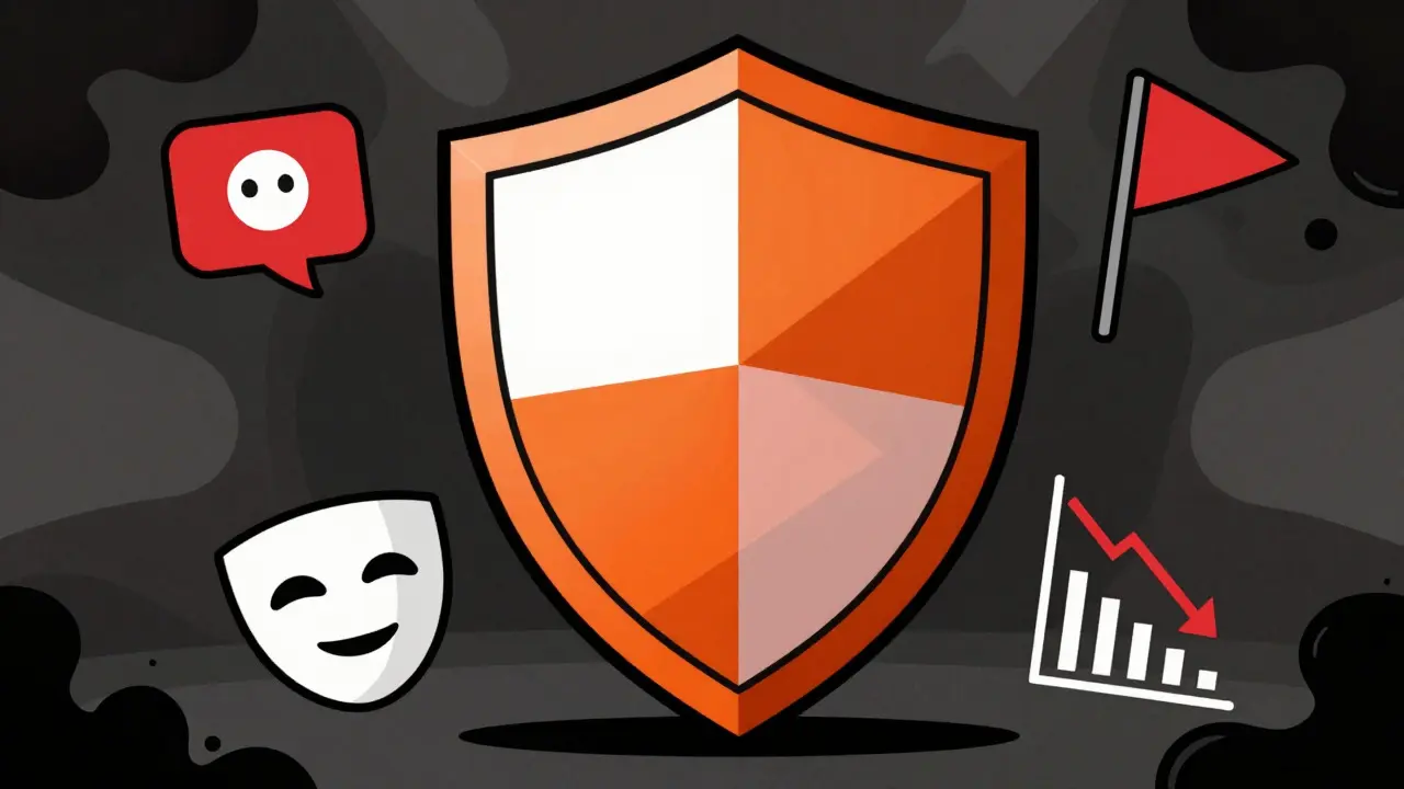 Geometric shield protecting against crypto scam risks in illustration style