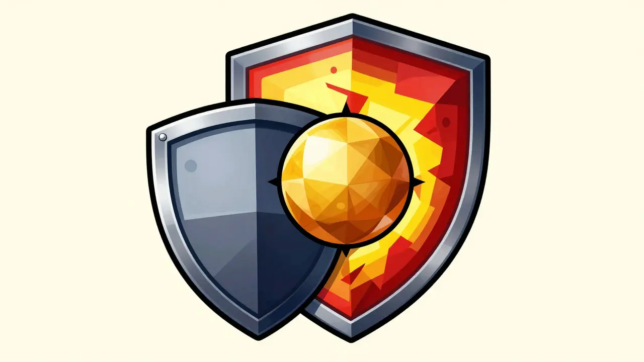 Overlapping geometric shields representing audit and bug bounty security layers