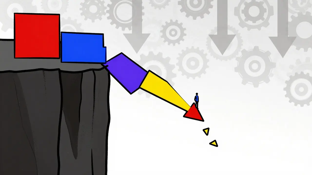 Stylized cliff edge showing declining token value and low liquidity