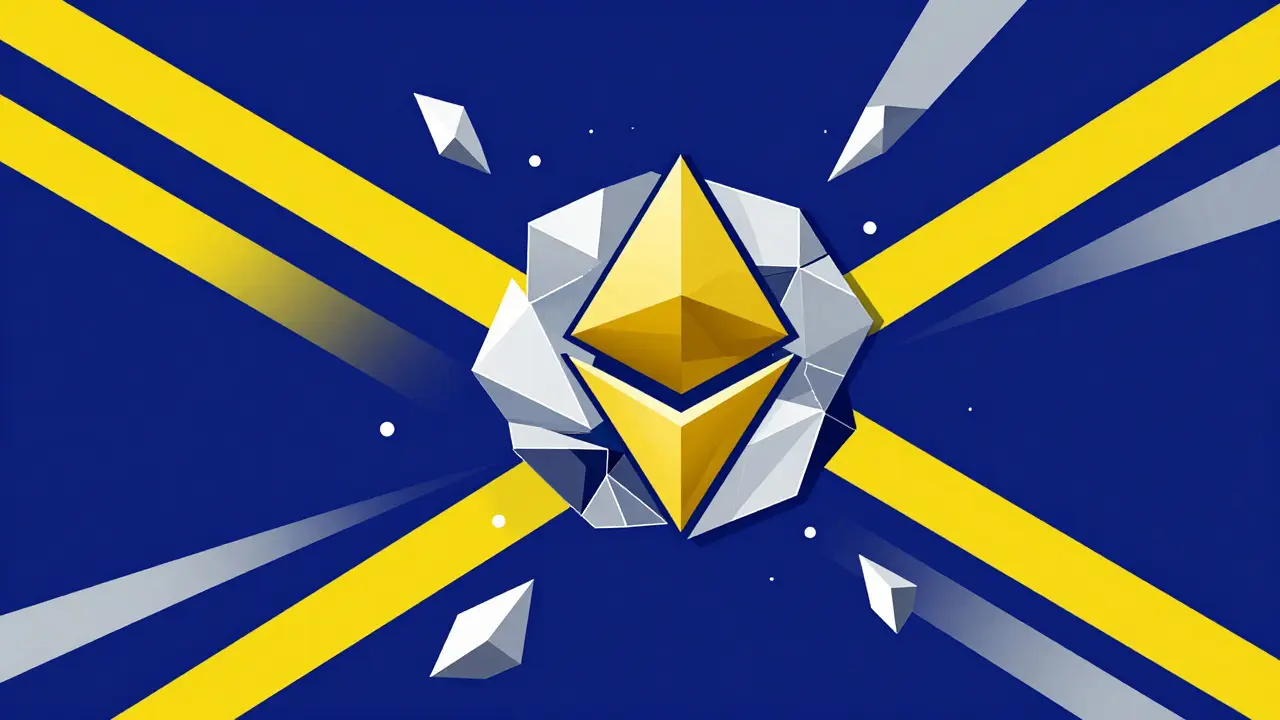 Abstract constructivist art showing blockchain geometry and tokens