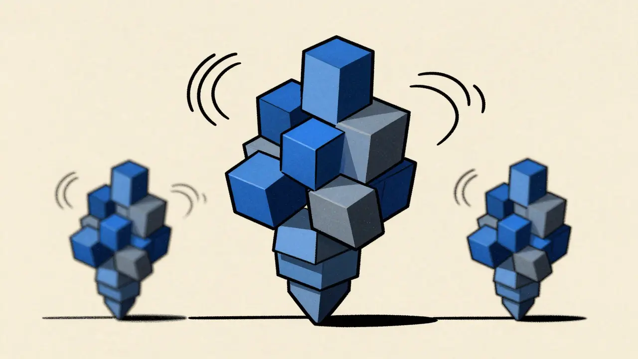 Abstract constructivist art showing unstable geometric blocks representing market risk
