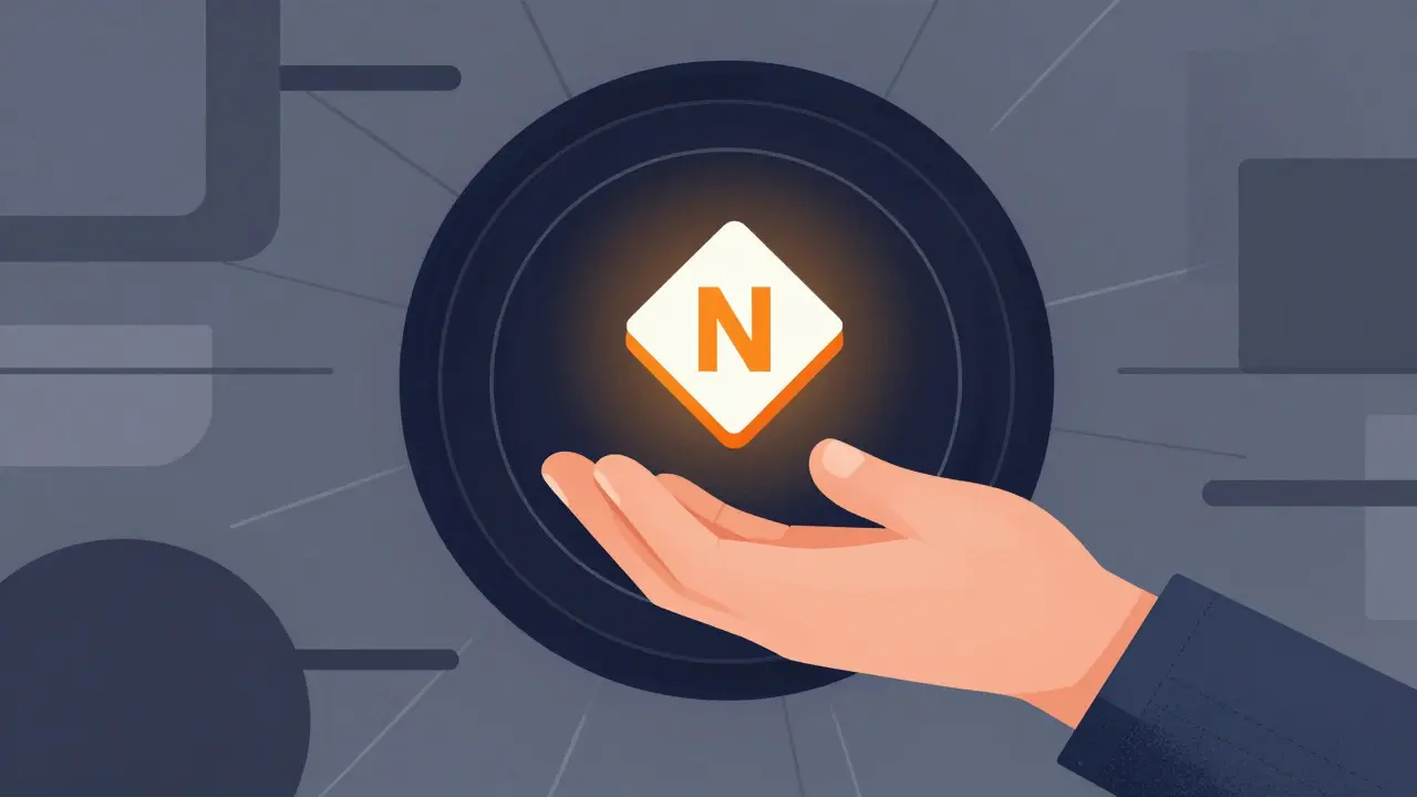 Abstract hand reaching for a glowing digital token illustration