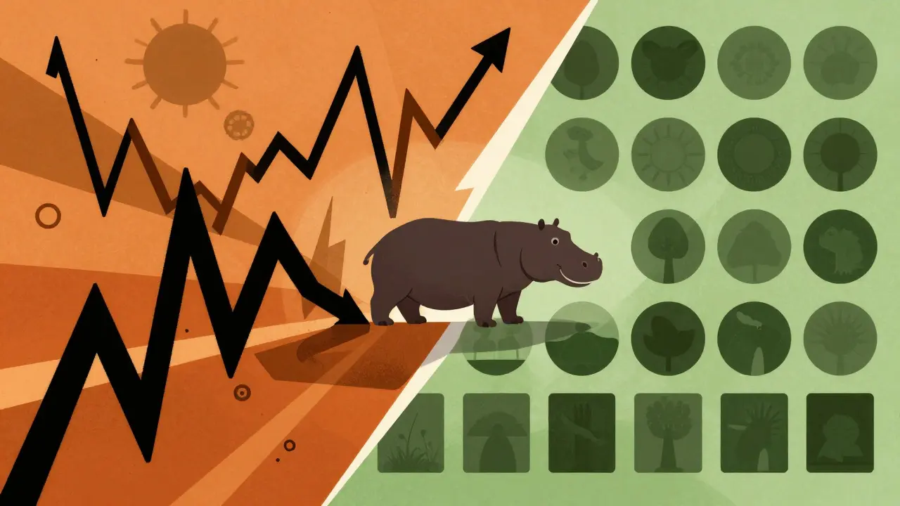 Constructivist illustration balancing crypto risk with conservation