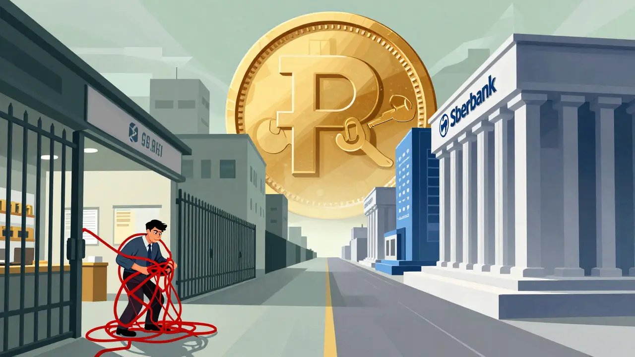 Illustration contrasting retail crypto struggles with institutional banking