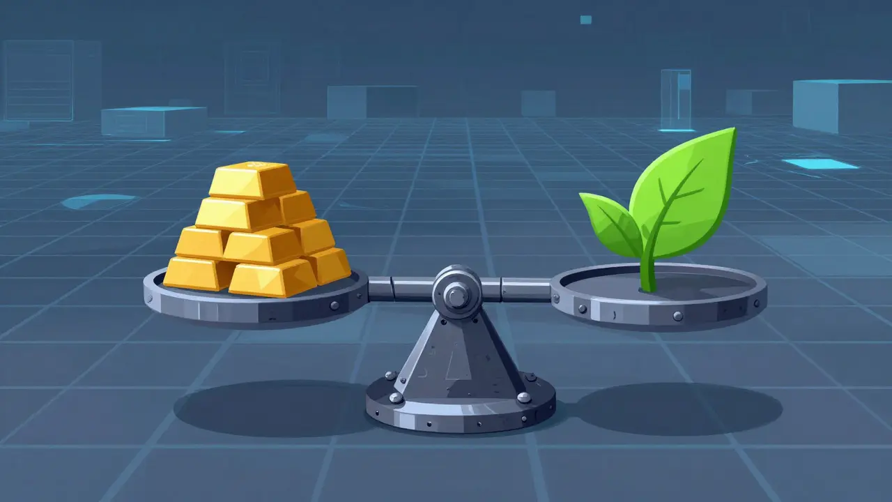 Stylized scale balancing wealth and sustainability in a virtual grid landscape