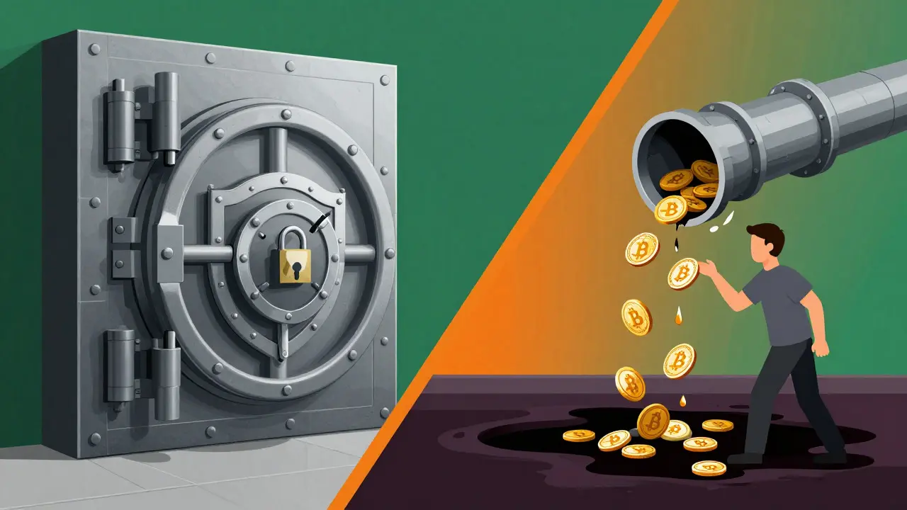 User transferring crypto assets from a risky platform to a secure hardware wallet